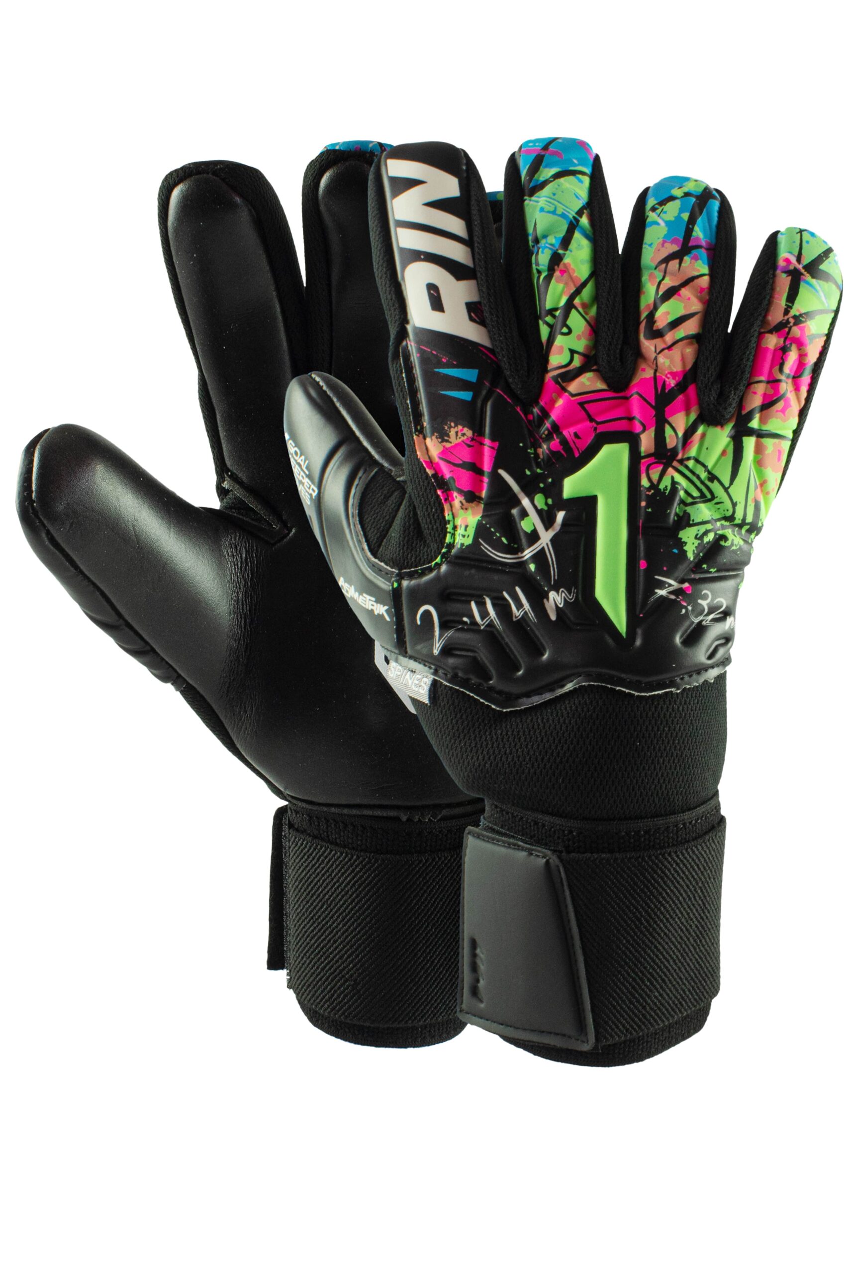 Guantes de portero Rinat Asimetrik Training Spine Negro azul rosa