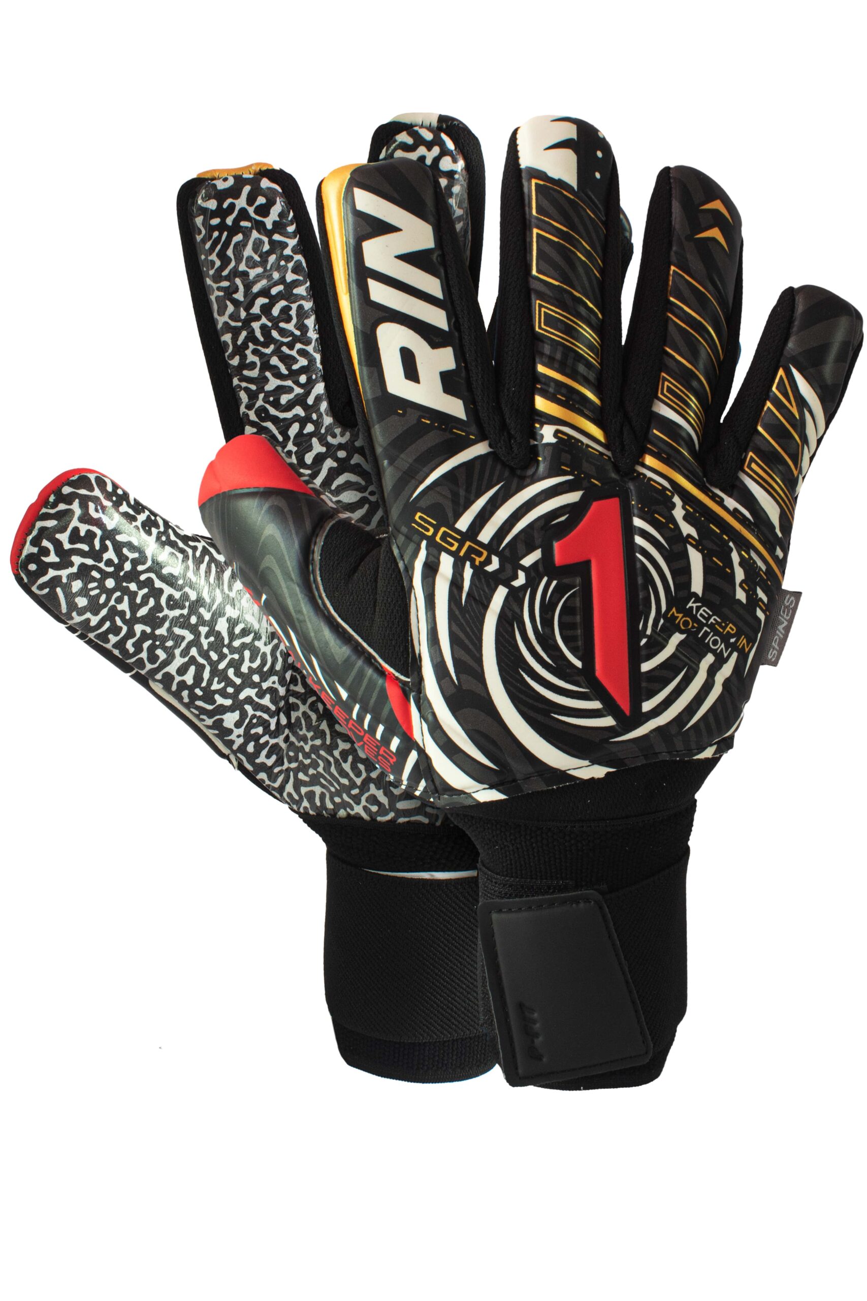 Guantes de portero Rinat Vortex Prime Spines Negro rojo oro